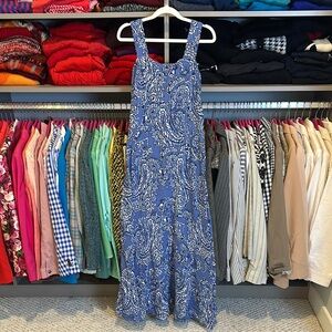 Vince Camuto blue/white paisley smocked back wide strap maxi dress size S